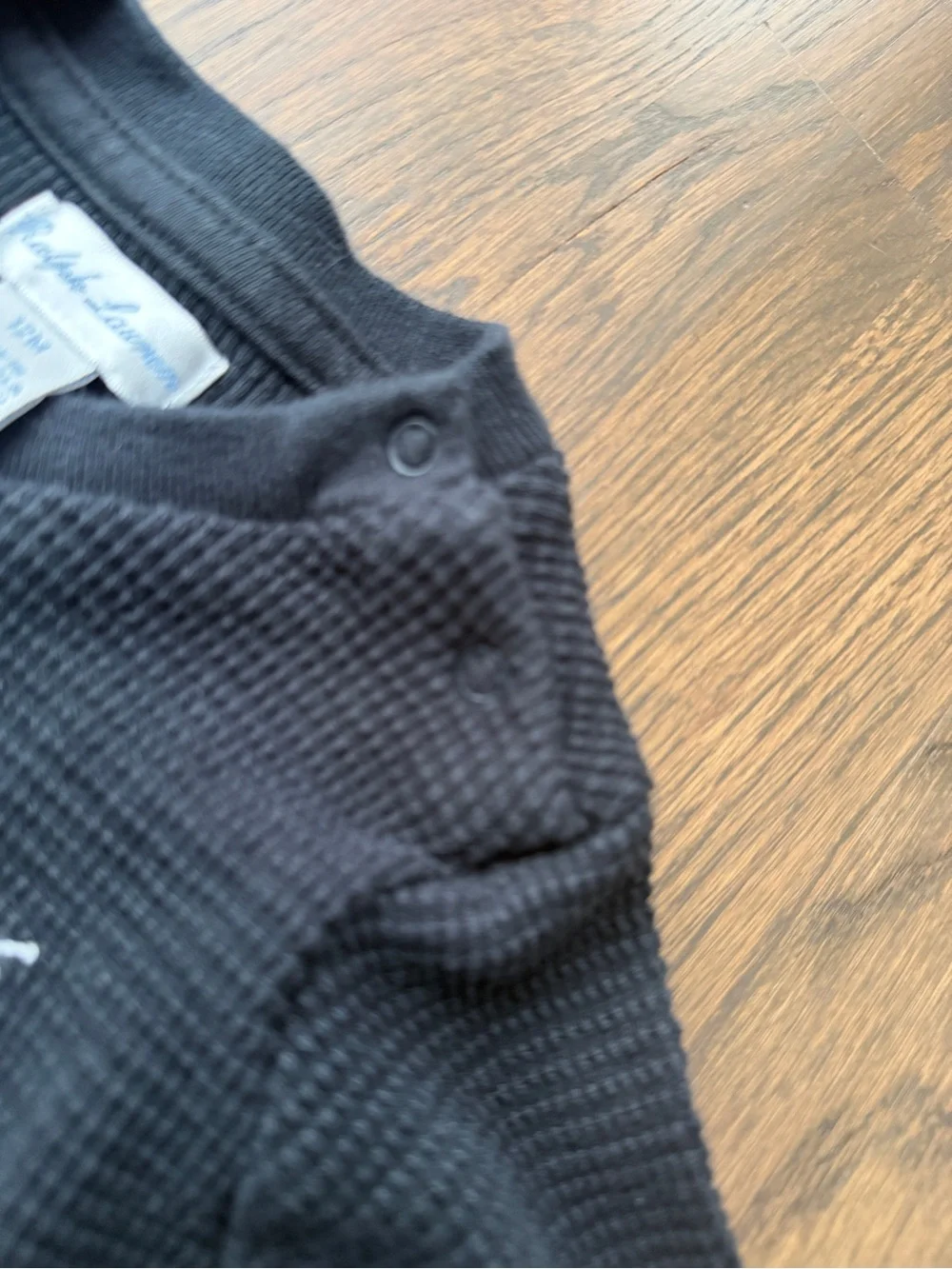 Ralph Lauren Black Waffle Knit Long-Sleeve Tee with White Logo